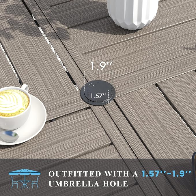 VICLLAX 60" Round Patio Table with Umbrella Hole, All Weather Metal Outdoor Dining Table for 8, Outside Table for Lawn Garden, Grey Wood-Grain Finish