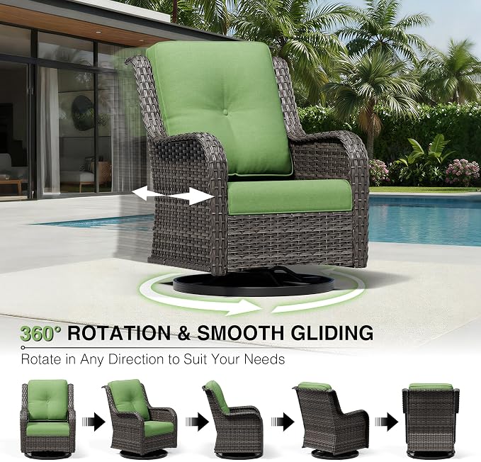 Joyside 8 Piece Wicker Patio Furniture Set, Outdoor Swivel Rocker Patio Chairs with High Back, Deep Seating, Wide Armrest, Thickened Cushions, Outdoor Furniture for Deck, Porch Use