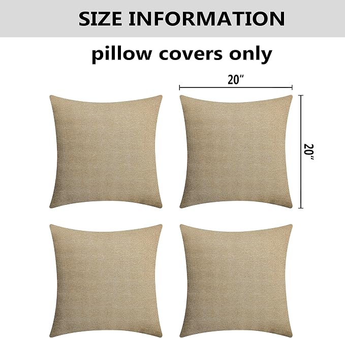 Home Brilliant Outdoor Pillows for Garden Patio Linen Throw Pillow Covers 20x20 Waterproof Euro Shams for Chairs Bedroom, 50x50 cm, Set of 4, Linen