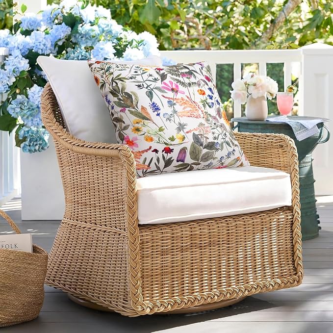 Merrycolor Pack of 2 Outdoor Waterproof Throw Pillow Covers 18x18 Summer Floral Decorative Square Pillowcase Outdoor Pillow Covers for Patio Furniture Garden