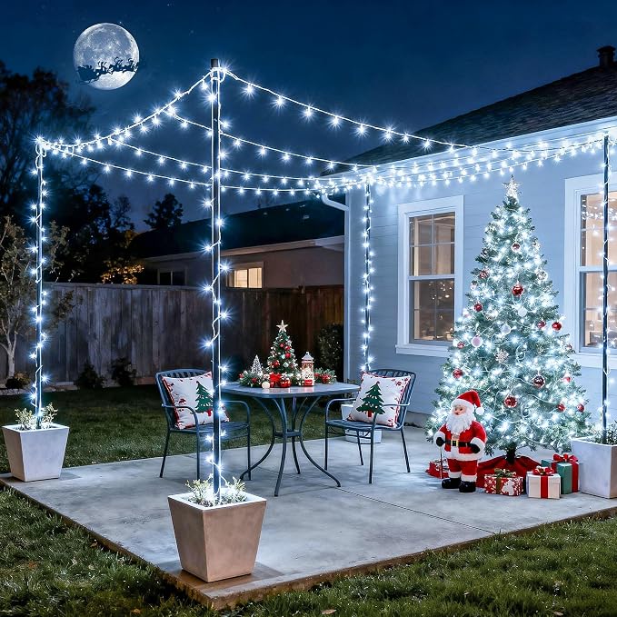 JMEXSUSS 168FT 600 LED White Christmas Lights Outdoor with Remote | Cool White String Lights Indoor Plug in Twinkle Christmas Tree Light for Room Party Wedding Festival Birthday Party Decor
