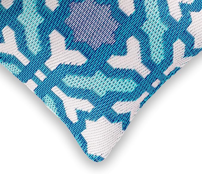 Fab Habitat Outdoor Premium Recycled Plastic Pillow - Waterproof, Fade Resistant - Spanish Tile Farmhouse - Patio, Porch, Deck, Balcony - Seville - Multicolor Blue - 20" x 20"