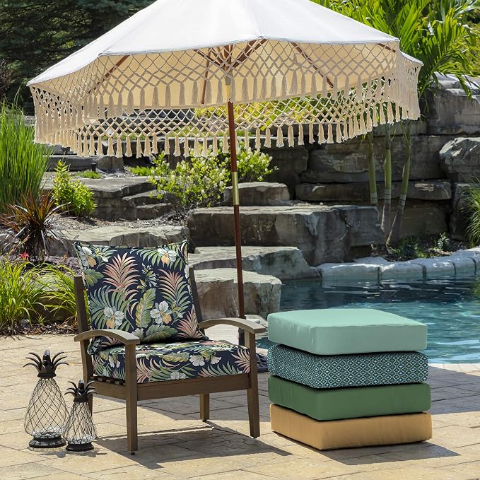 Arden Deep Seat Outdoor Chair Cushion Set (4-Pack), 24 in x 24 in, Weather-Proof, Rain-Proof, Fade Resistant Patio Cushion Set for Chair, Sofa, and Couch Simone Blue Tropical | Outdoor Sofa, Couch, Conversation Set, Weather-Proof, Rain-Proof, Fade Resi...