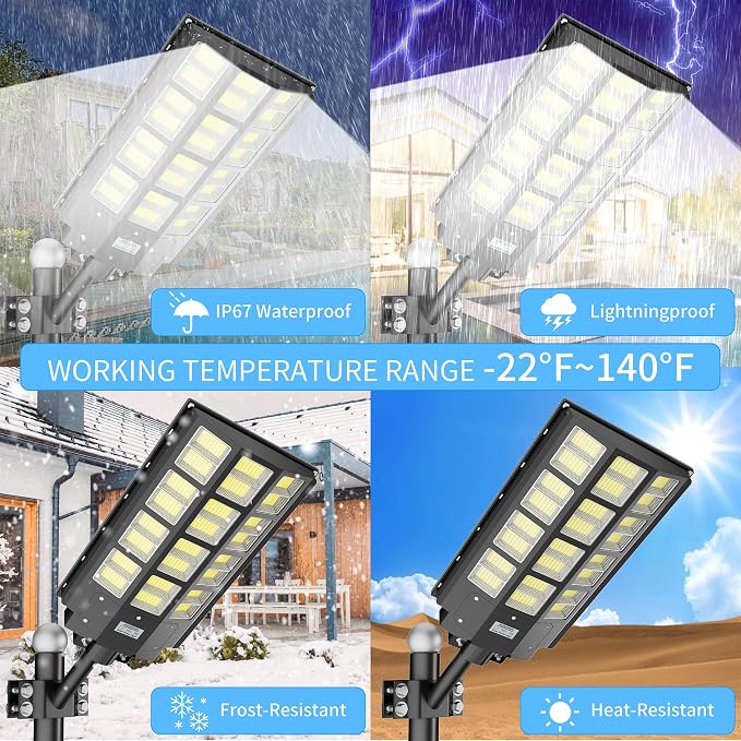 Solar Street Light 8000W, Solar Street Lights Outdoor Waterproof, 240000LM 8000K Solar Powered Street Light Dusk to Dawn with Motion Sensor, LED Wide Angle Lamp
