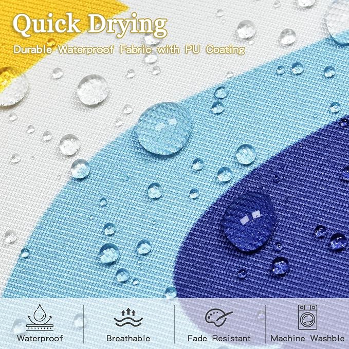 Outdoor Waterproof Throw Pillow Covers 18x18 Set of 4, Blue Yellow Morden Geometric Pattern Decorative Pillow Cover, Boho Farmhouse Cushion Cases for Summer Patio Funiture Garden Bench Couch