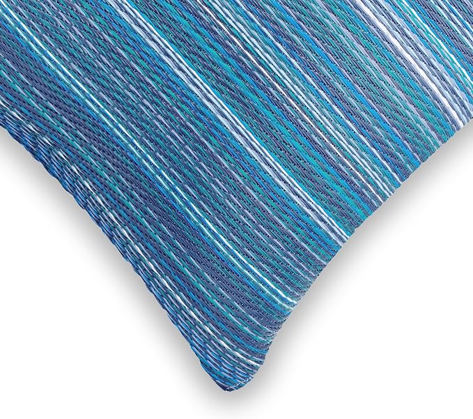 Fab Habitat Outdoor Premium Recycled Plastic Pillow - Waterproof, Fade Resistant - Striped - Patio, Porch, Deck, Balcony - Cancun - Indigo - 20" x 20"