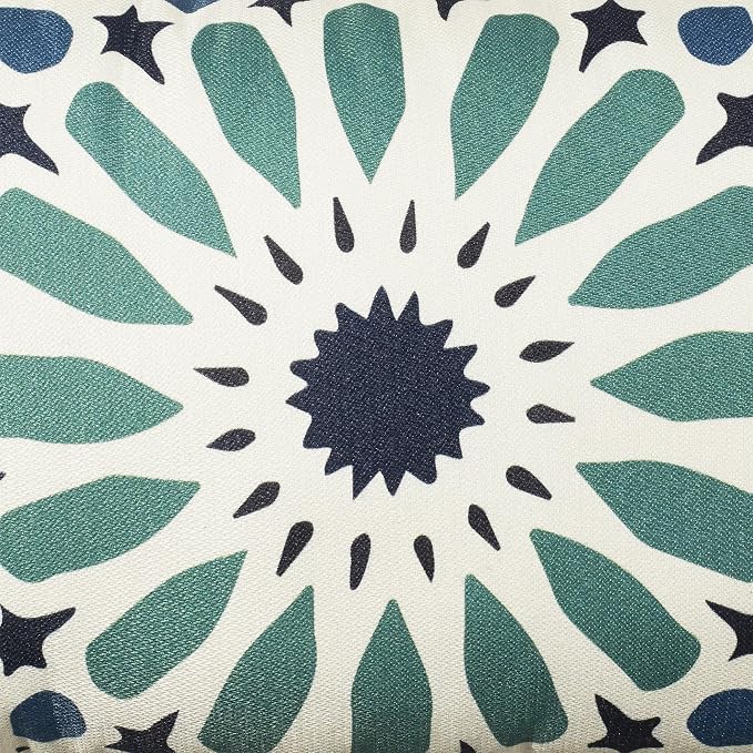 Fab Habitat Indoor/Outdoor Lumbar Pillow Made from Recycled Polyester Yarn - Stain Resistant, Machine Washable, Insert Included - Tile - Patio, Deck, Porch, Living Room - Mosaic Multi Blue (14" x 24")