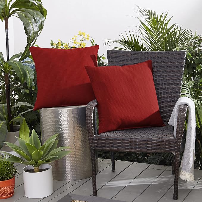 Sorra Home x Sunbrella - Indoor/Outdoor Square Pillows (Set of 2), Canvas Jockey Red