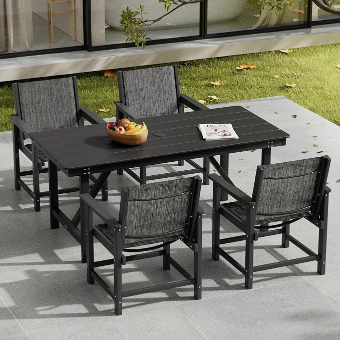 Amopatio HDPE Outdoor Dining Chairs Set of 4 All-Weather Patio Chairs with Textilene Backrest