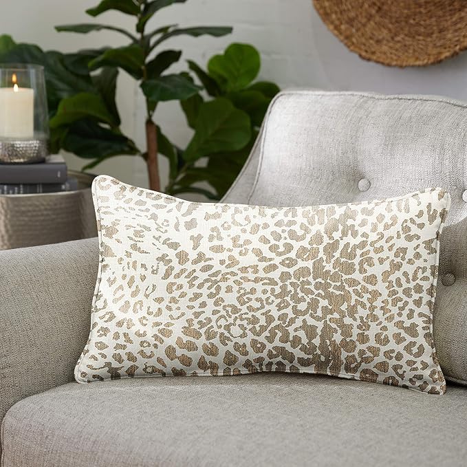 Sorra Home Sunbrella Solid Pillow Set, 12 in x 24 in, Tan Leopard
