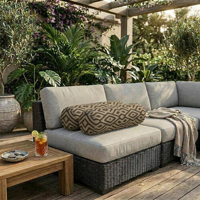RSH DECOR: Neck Roll Pillows Set of 2 | 24” x 8” | Outdoor Bolster for Patio, Deck, Porch, or Poolside Chairs | Fade & Water-Resistant | Made in USA (Madura Mink)