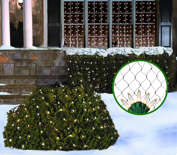 Christmas Light Net – 150 Clear Warm Mesh Lights - Random Shimmering Twinkle Lights - 21 of 150 Bulbs Twinkle - 4 ft x 6 ft – Outdoor/Indoor – Net Lights for Bushes, Hedges or Trees