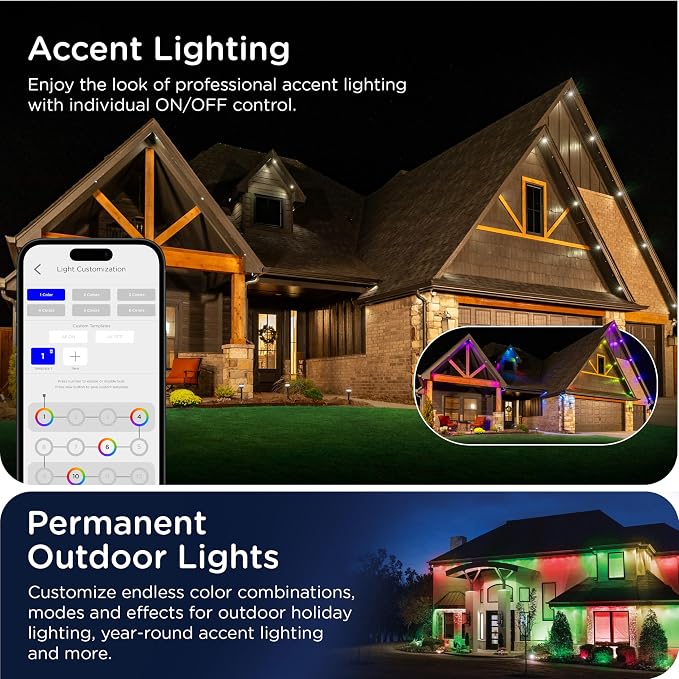 Enbrighten Eternity Permanent Outdoor Lights, 150ft, 108 Lights, Smart | Black Cord, RGBWIC LEDs, Weatherproof, Cuttable, Link to 200ft, Christmas, App Control, Works with Alexa & Google Home