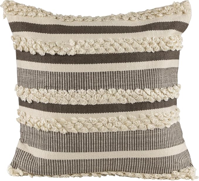 Northlight 20" Gray and Cream Handloom Woven Outdoor Throw Pillow