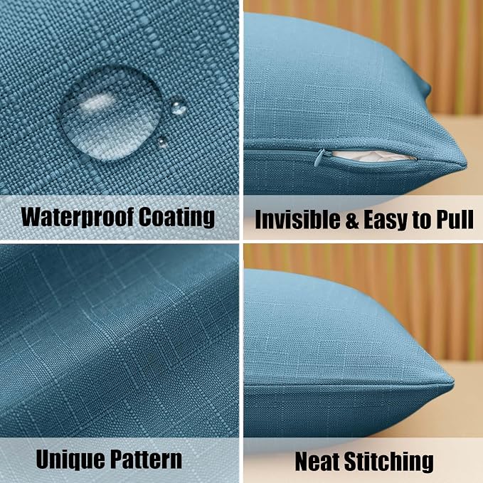 NiNi ALL Pack of 2 Decorative Outdoor Waterproof Pillow Covers Square Garden Linen Textured Cushion Sham Throw Pillowcase Set of 2 for Patio Farmhouse Garden Tent Couch 24x24 Inch Dark Blue
