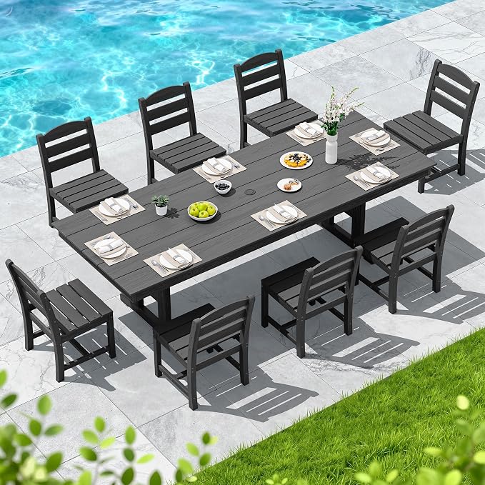 SERWALL Outdoor Armless Dining Chairs Set of 2, All-Weather HDPE Patio Chair with 19.7" Widened Seat, for Backyard, Garden, Black