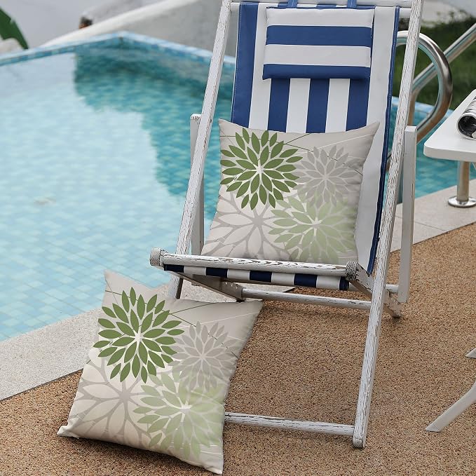 DFXSZ Pack of 2 Outdoor Waterproof Throw Pillow Covers 20x20 Green White | Polyester Colorful Spring Summer Floral Decorative Cushion Cases(NO INSERT),For Couch Patio Funiture Garden Home Decor