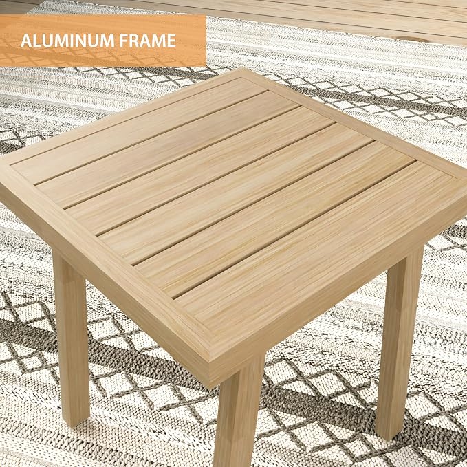 HAPPATIO Square Outdoor Side Table, Aluminum Modern Accent Side Table, Rustproof & Easy Maintenance for Deck, Lawn, Outside (Beige)