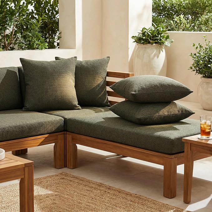 RSH DECOR: Sunbrella Square Throw Pillows Set of 4 | 20" x 20" | Water and Fade-Resistant Performance Fabric | Outdoor Pillow Covers with Down-Alternative Inserts | Made in USA (Fife Slate)