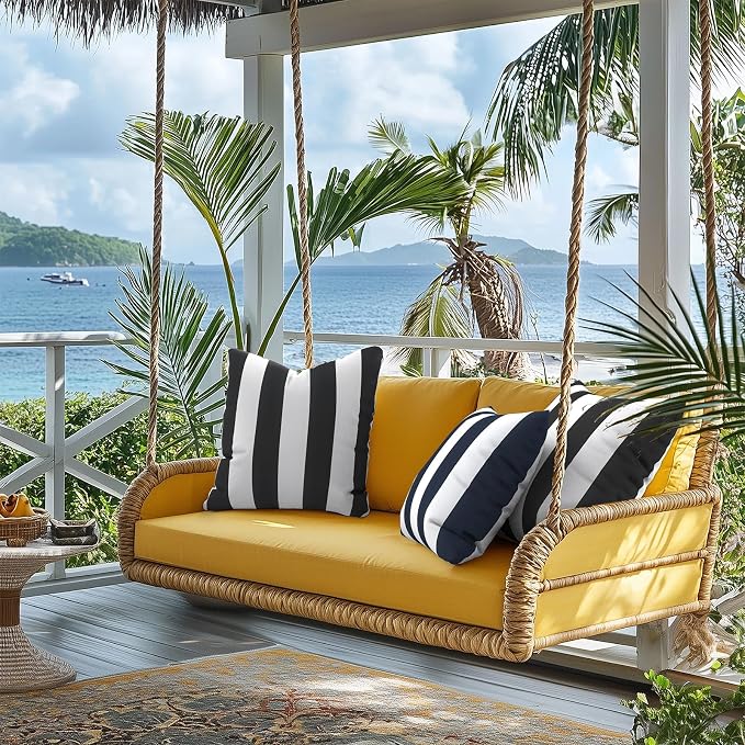 Outdoor Pillow Covers for Patio Furniture 20x20 Inch, Decorative Patio Throw Pillow Covers Set of 2, Modern Square Cushion Cases for Porch Garden Home Office, Cabana Navy