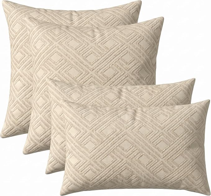 RSH DECOR: Sunbrella Lumbar & Square Pillows Set of 4 | 20" x 12" & 17" x 17" | Water & Fade-Resistant Performance Fabric | Outdoor Throw Pillows for Patio Furniture | Made in USA (Integrated Pewter)