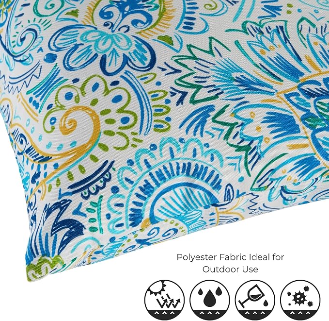 Set of 2 Outdoor Throw Pillows 19 x 12 Inch – Reversible Rectangle Patio Accent Pillows – Weather-Resistant Polyester Fabric – Eco-Friendly Recycled Polyfiber Fill – Baltic Paisley