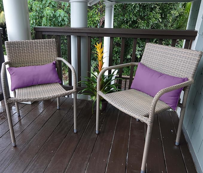 Indoor/Outdoor Polyester Fabric Lumbar Pillow Cover, All-Weather Waterproof Rectangular Cushion Case for Patio Furniture, 12 x 20 Set of 2 -Lavender