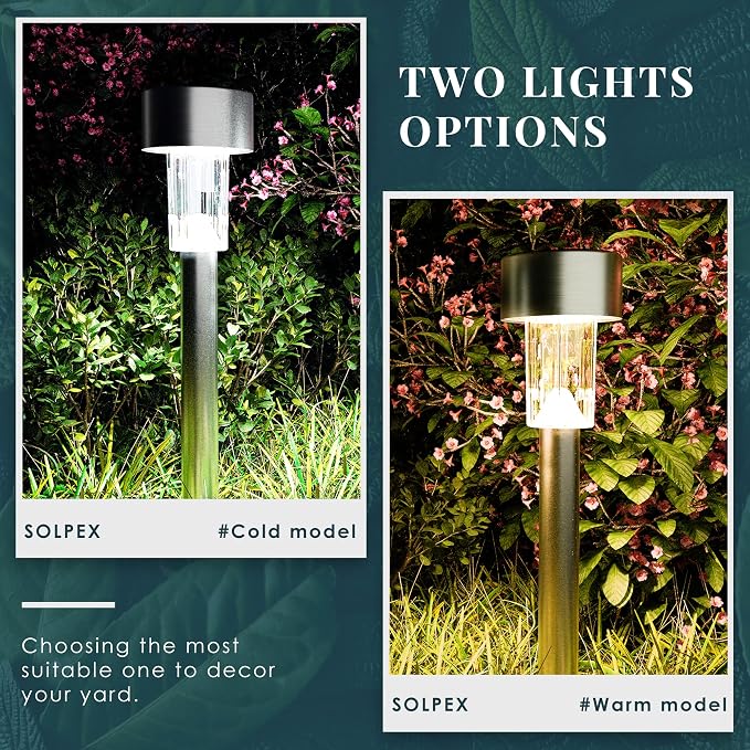 SOLPEX 24 Pack Solar Lights Outdoor, Stainless Steel Solar Pathway Lights | Solar Lights Outdoor Waterproof ,LED Landscape Lighting Walkway for Landscape/ Patio/Lawn/Yard/Driveway-Warm White