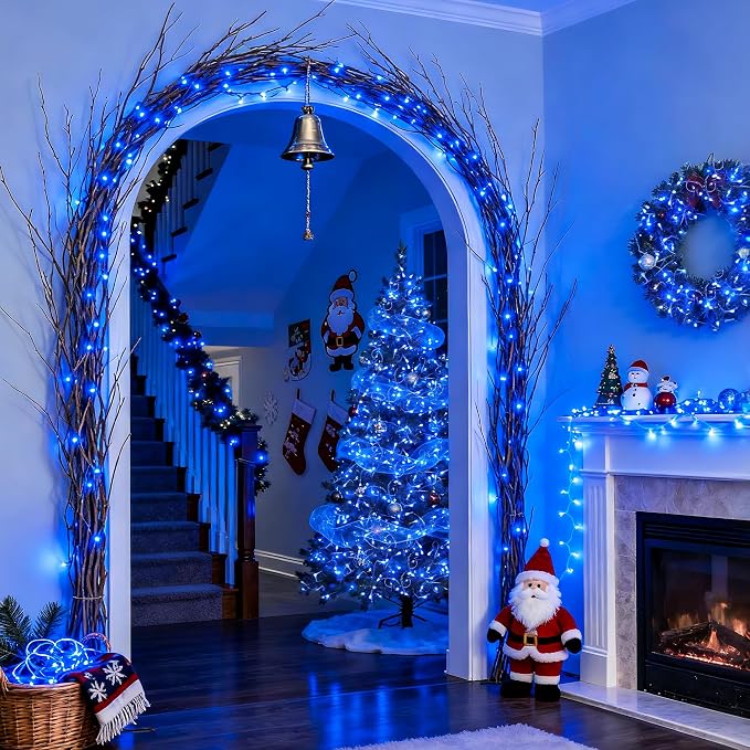 JMEXSUSS Connectable 100 LED Blue Christmas Lights Clear Wire | 8 Modes Blue Christmas Tree Lights Indoor Outdoor Plug in, 33ft Fairy String Lights for Christmas Tree, Xmas, Party, Garden
