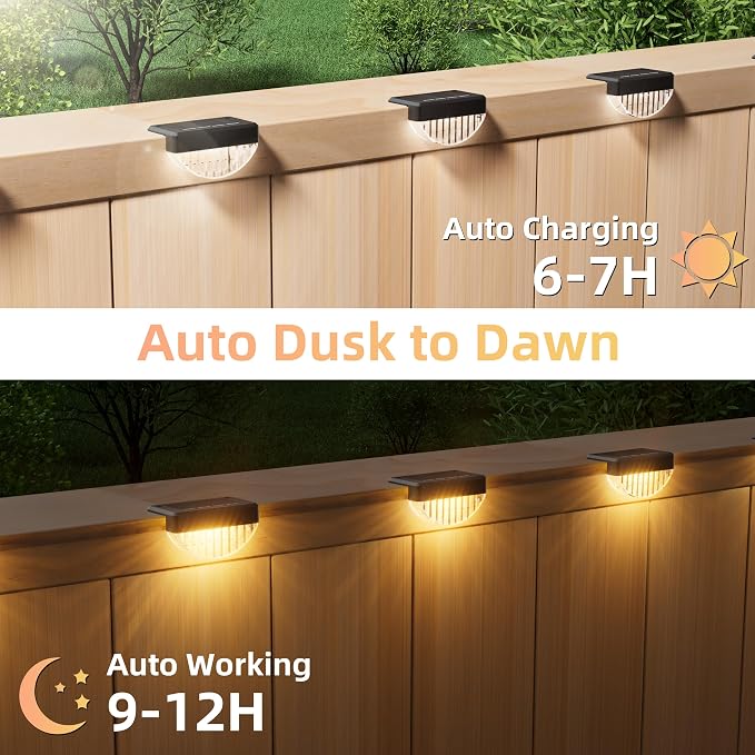 VOLISUN 16 Pack Solar Deck Lights Outdoor, Warm White LED Solar Step Lights for Outside, Waterproof Fence Light for Patio, Deck, Stairs, Yard, Pool and Porch (Black)