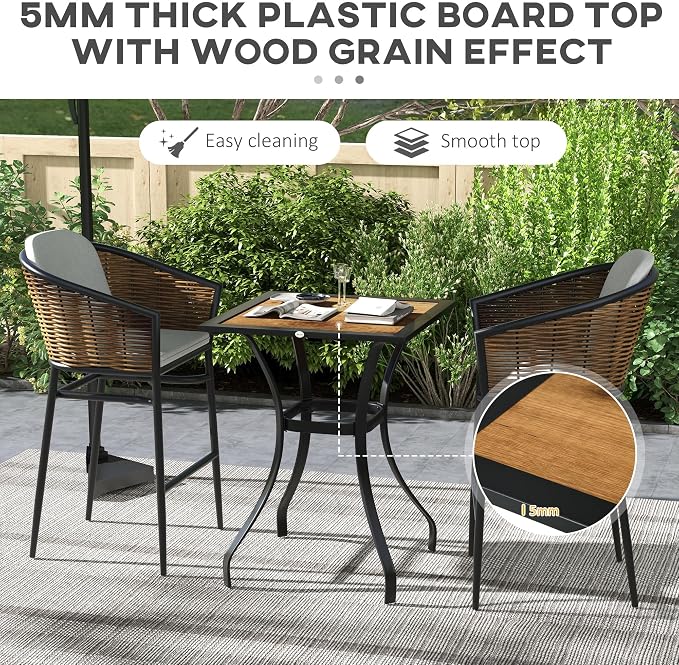 Outsunny 28" Outdoor Bar Table, Faux Wood Patio Furniture, Square Wood-Like Patio Table with Water Safe Design for Deck, Backyard, Lawn, Brown