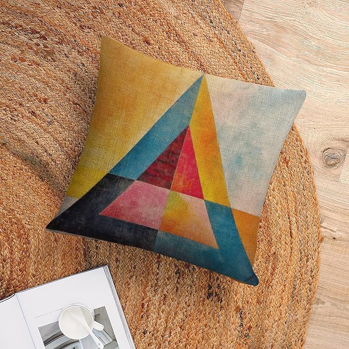 Pillows Cover Colorful Fun Aesthetic Mid Century Modern Gomestry Linen Cushion Case Summer Orange Rust Colorful Multicolor Decorative Pillow 18"x18" Pillowcase for Couch Sofa Bed