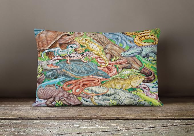 Caroline's Treasures PRS4034PW1216 Scales and Tails, Snakes, Turtle, Reptiles Canvas Fabric Decorative Pillow Machine Washable, Indoor Outdoor Decorative Pillow for Couch, Bed or Patio, 12HX16W