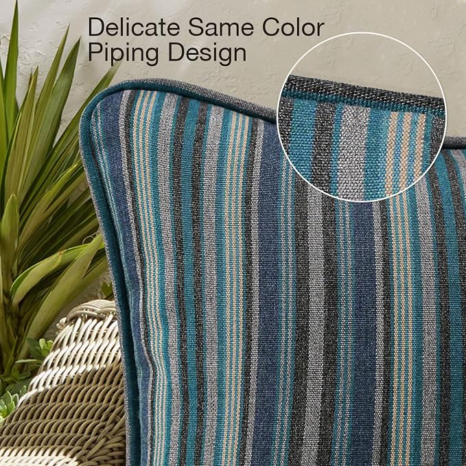 Unimatta Sunbrella Decorative Outdoor Water Repellent Throw Pillows with Inserts, Set of 4, 20" x12" Pillows for Patio, Backyard, Bed, Couch, and Patio Furniture, Troupe Dock