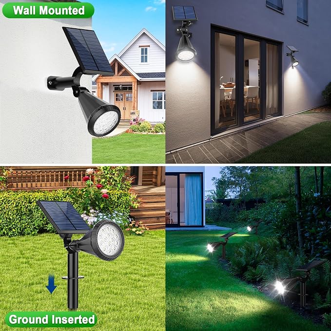 Tadyreal Solar Lights Outdoor Waterproof 180° Adjustable Landscape Spot Lights for Yard 4 Lighting Modes Solar Powered Spotlights for Pathway Garden Outside Wall Pool Porch (6 Pack, Cool White)