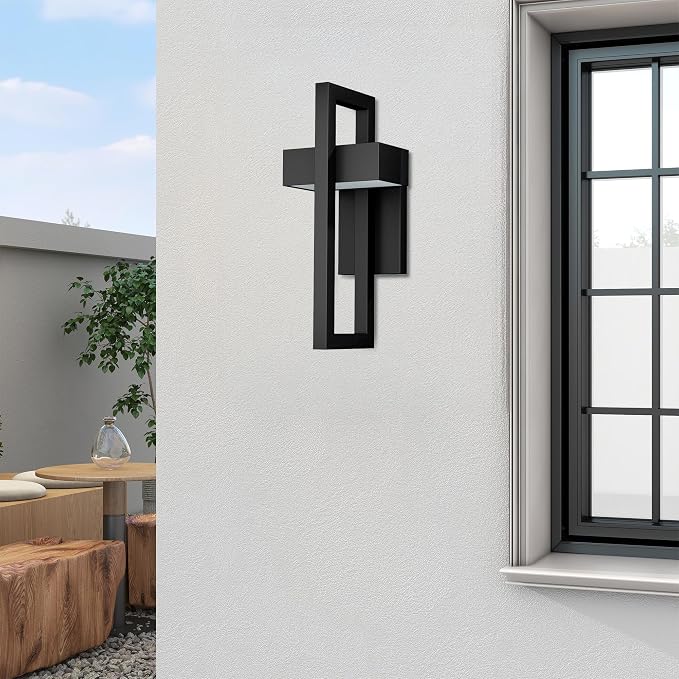 LamQee Modern Outdoor Wall Lights 3000K Integrated LED Outdoor Wall Sconces Lighting, Contemporary Exterior Lighting Fixtures Outside Wall Mount Lights for House Porch Front Door Garage, Matte Black