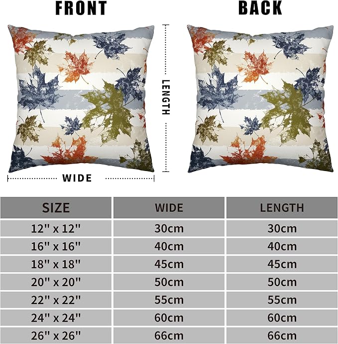 Thanksgiving Autunm Pillow Cover Fall Leaves Throw Pillow Covers 24x24 Maple Leaf Decor Pillow Case Blue Beige White Stripes Pillowcase for Living Room Couch Outdoor Set of 2