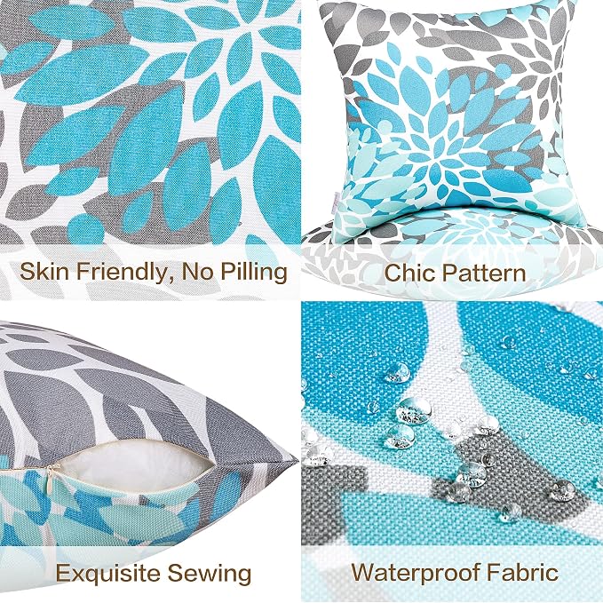 JMGBird Outdoor Pillow Covers 18x18 Throw Pillow Covers | outdoor pillows waterproof Blue Mandala Outdoor Patio Pillows for Patio Furniture