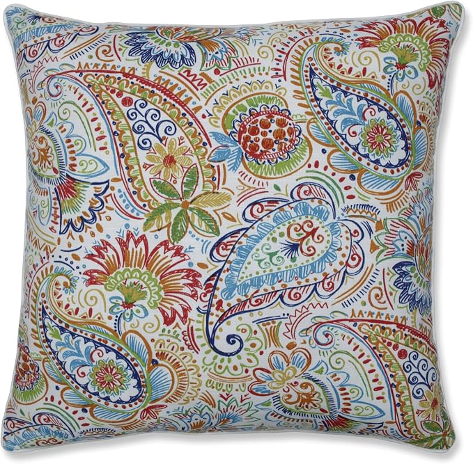 Pillow Perfect Paisley Indoor/Outdoor Accent Throw Pillow, Plush Fill, Weather, and Fade Resistant, Floor - 25" x 25", Blue/Green Gilford,