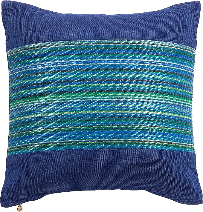 Fab Habitat Indoor/Outdoor Throw Pillow Made from Recycled Polyester Yarn - Double Sided, Stain Resistant, Machine Washable - Bohemian - Patio, Deck, Porch, Living Room - Cancun - Blue - (20" x 20")