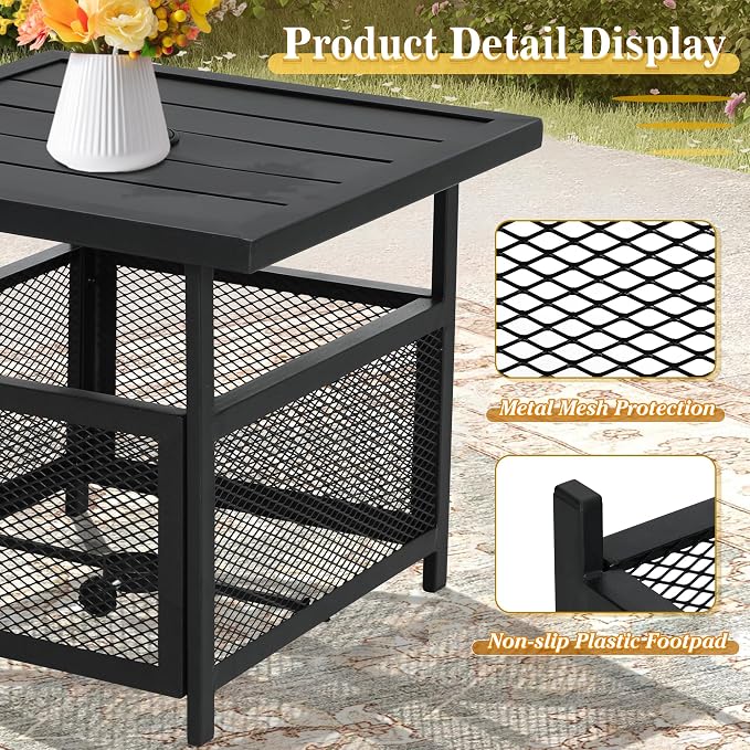 Crownland Outdoor Bistro Patio Square Side Table with 1.57 inches Umbrella Hole for Garden, Swimming Pool, Backyard, Black