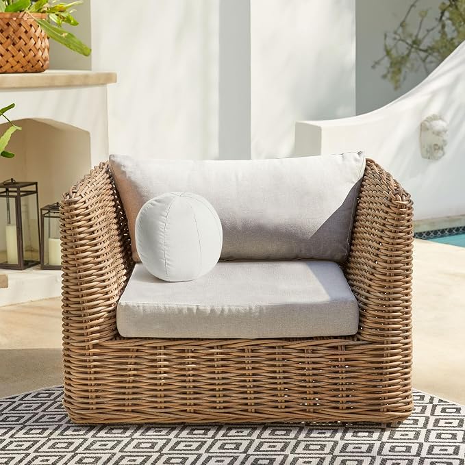 Sorra Home Boucle Outdoor Knife Edge Ball Single Pillow, 10 in W x 10 in H x 10 in D, White