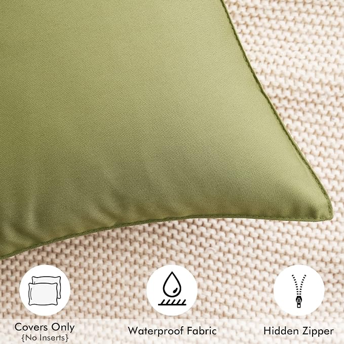 MIULEE Decorative Outdoor Waterproof Pillow Covers 20x20 Sage Green | Decorative Patio Furniture,Pack of 2,Accent Square Soild Throw Pillow Covers,Summer Garden Tent Couch Sofa