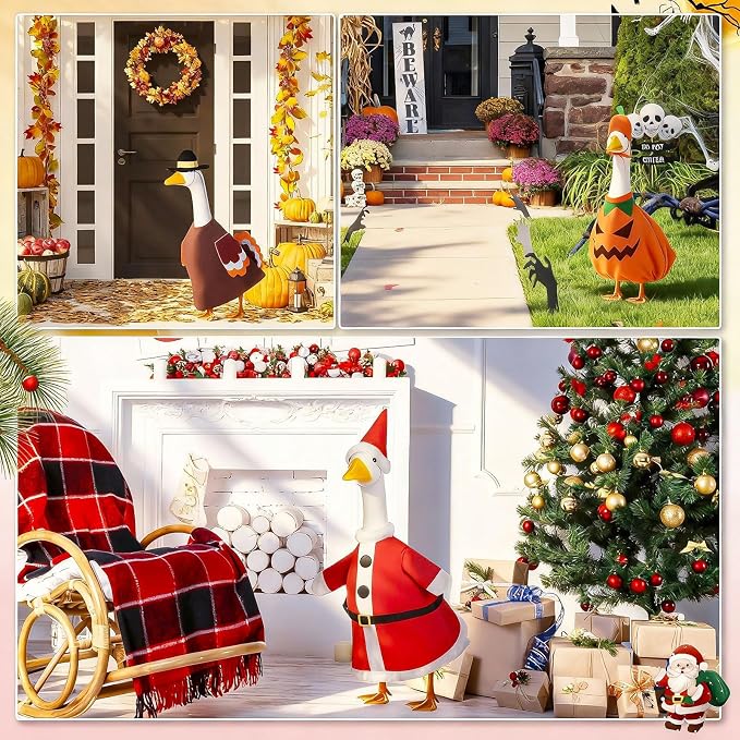 11 Set Holiday Porch Goose Outfits All Seasons Goose Clothes Umbrella Easter Statue Costume for Patio Lawn Outdoor