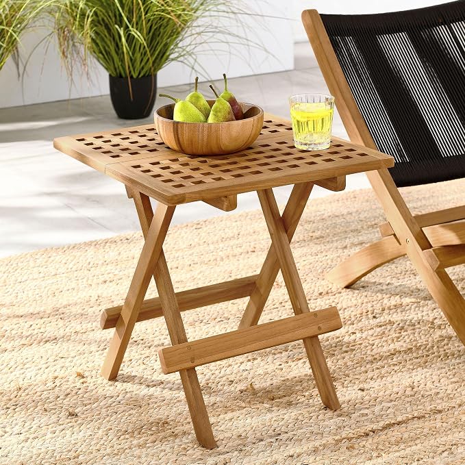 Modway Vienna Outdoor Patio Teak Wood Folding Side Table in Natural – Weather-Resistant 20 Inch Square End Table with Slatted Table Top – Bistro Table – Breakfast Table – Deck Side Table for Backyard