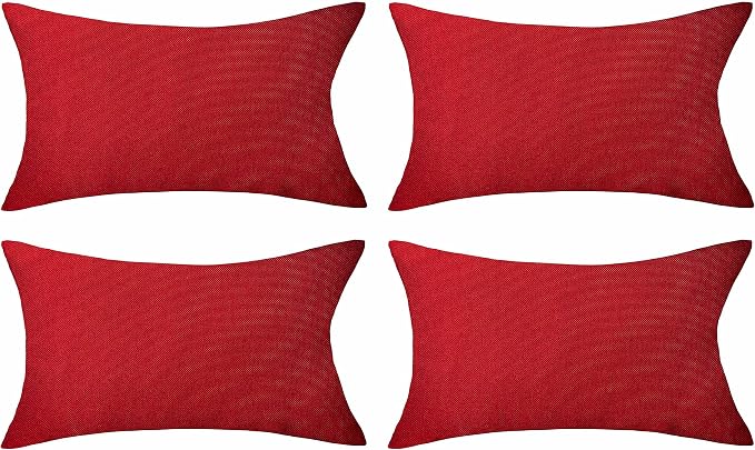 Home Brilliant Red Outdoor Pillows Christmas Waterproof Linen Pillow Covers Farmhouse Rectangle Lumbar Throw Pillow for Living Room Balcony Patio Couch, Pack of 4, 12 inch x 20 inch (30 x 50 cm)