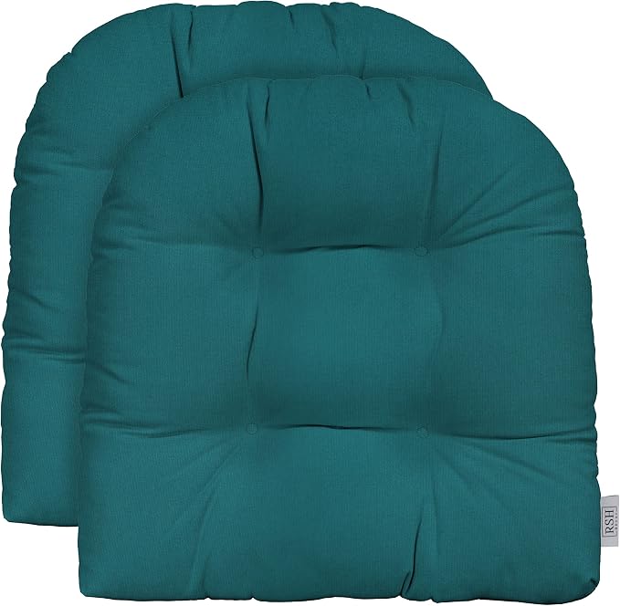 RSH DECOR: Sunbrella Tufted Wicker U-Shape Cushions Set of 2 | 19” x 19” | Water and Fade-Resistant Performance Fabric | Outdoor Seat Cushions for Patio Furniture | Spectrum Peacock