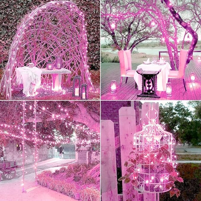 JMEXSUSS 2 Pack Solar Fairy Lights, 33ft 100 LED Solar String Lights, Pink | Outdoor Waterproof, 8 Modes Copper Wire Twinkle Lights for Outside Garden Patio Party Valentine Day Christmas Decorations