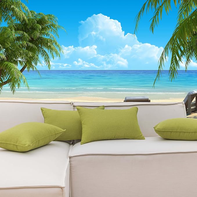 Home Brilliant Pillow Cover 12x20 Waterproof Green Throw Pillow Covers Rectangular Set of 4 Outdoor Pillows Covers for Patio Decor, 12 x 20 inch, Grass Green