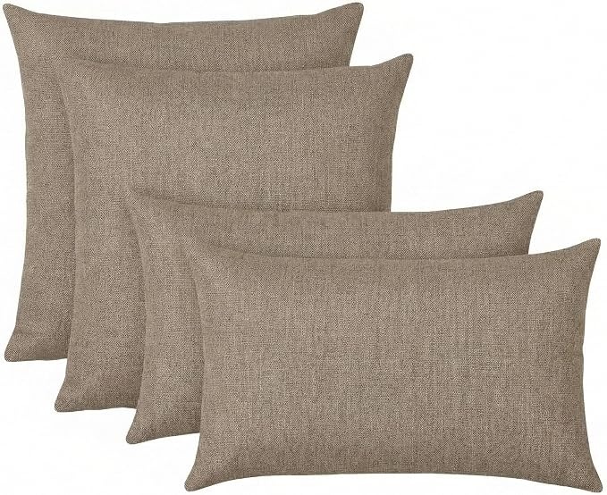 RSH DECOR: Sunbrella Lumbar & Square Pillows Set of 4 | 20" x 12" & 20" x 20" | Water and Fade-Resistant Performance Fabric | Outdoor Throw Pillows | Made in USA (Spectrum Mushroom Brown)